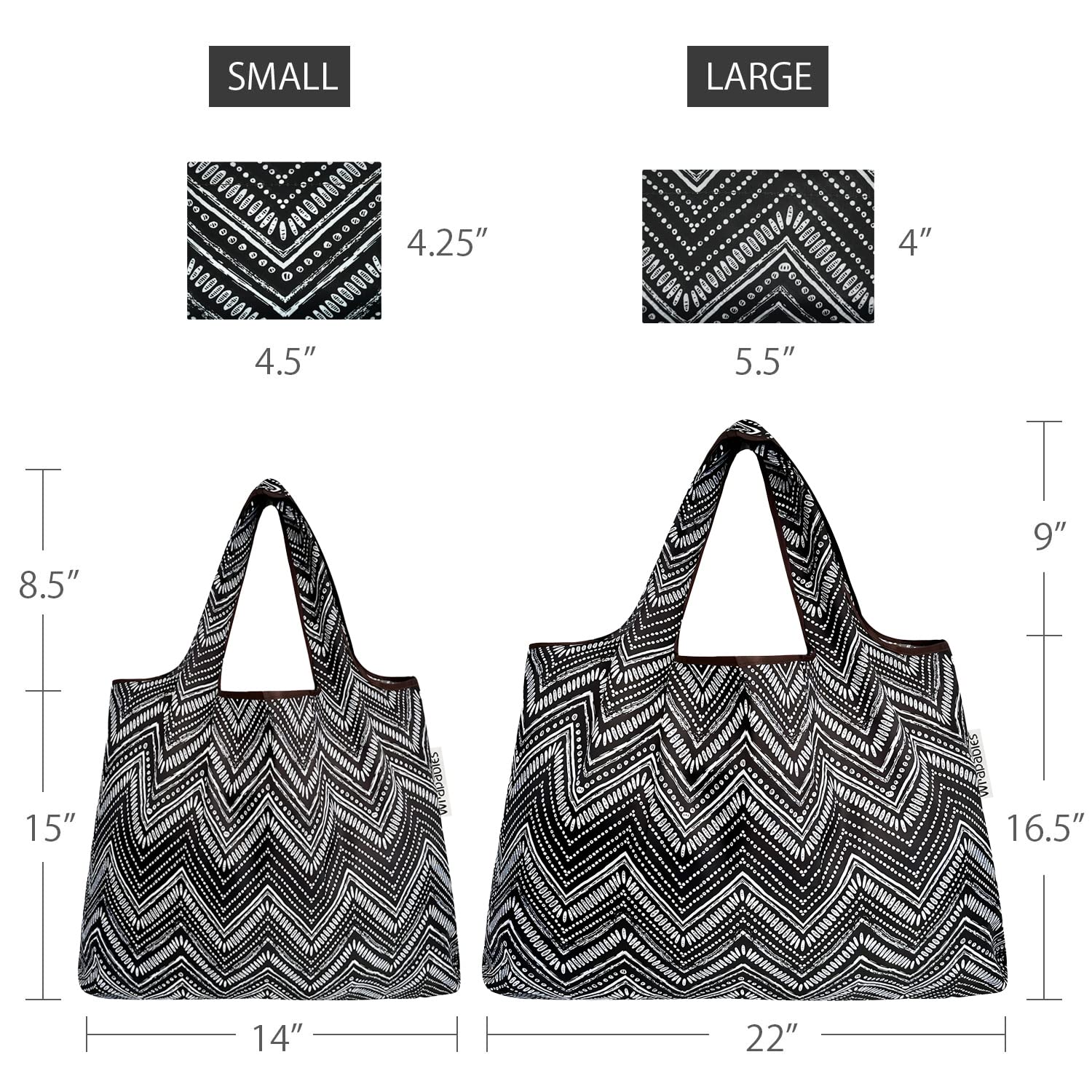 Allydrew Large & Small Foldable Tote Nylon Reusable Grocery Bags, Set Of 2, Intricate Chevron